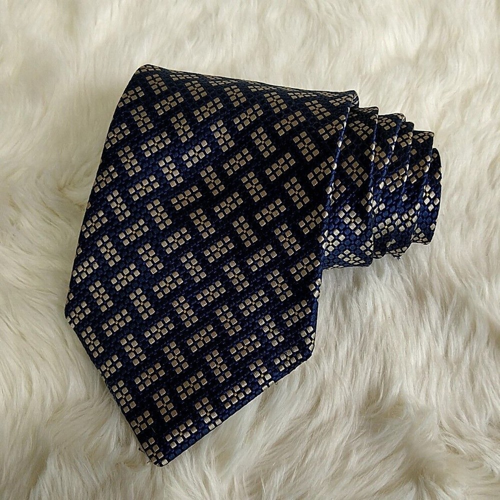 Vintage‎ Guess Mens Neck Tie 100% Silk Blue Geometric